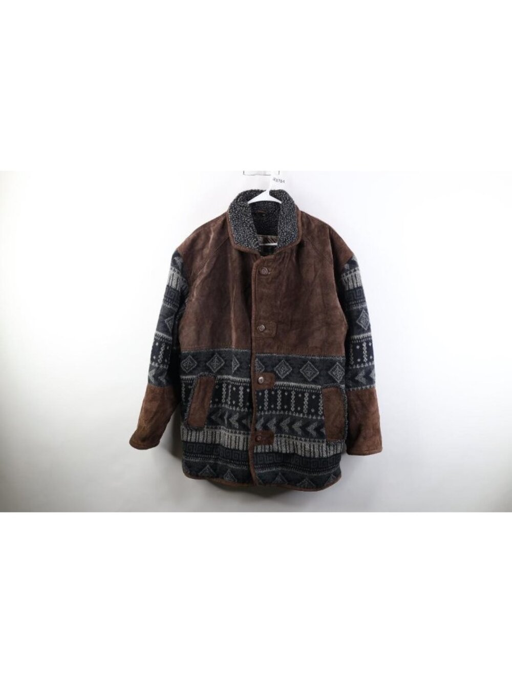 Vintage 90s Streetwear Mens Small Fleece Lined Southwestern Suede Leather Jacket